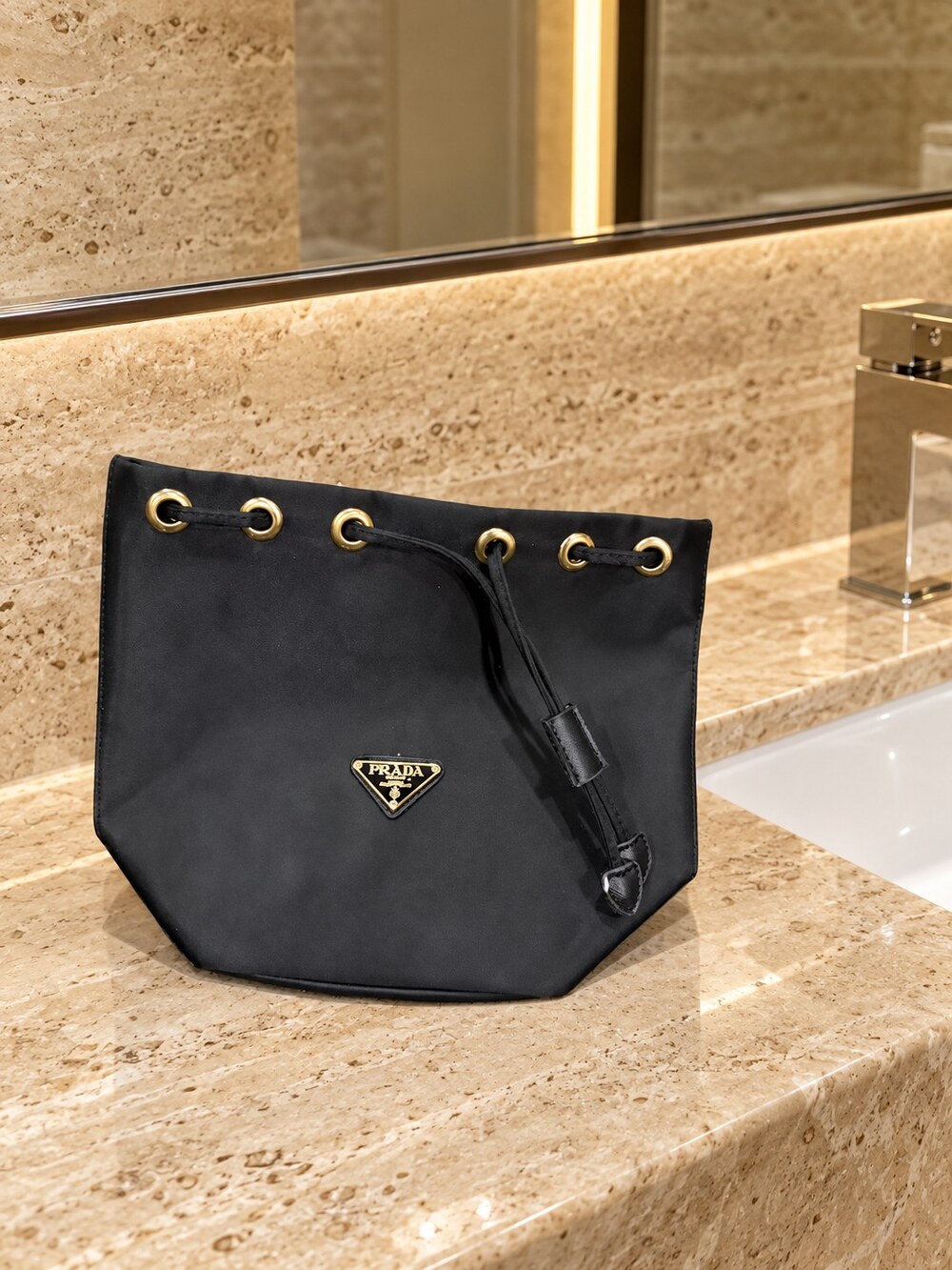 Prada Black Drawstring Makeup Bag | Vanity Organizer